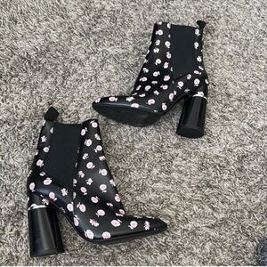 3.1 Phillip Lim Black Pink Floral Designer Leather Ankle Heeled Chelsea boots